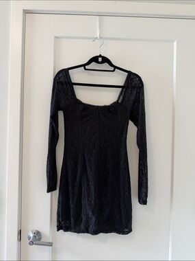 La Hearts Black Lace Long-Sleeve Mini Dress